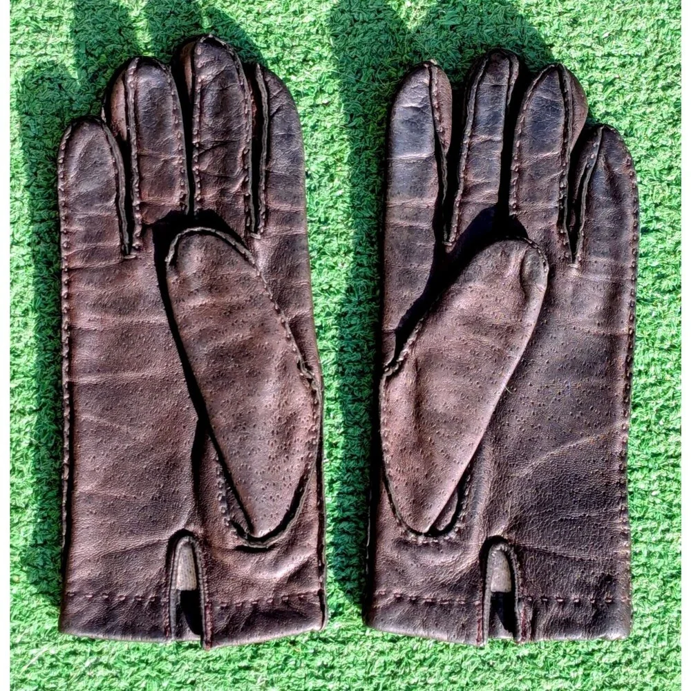 Vintage Brown Chocolate Leather Adult Small Lined w/Wrist Snap Gloves Pair EUC